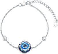 wholesale 925 Sterling Silver Evil Eye Charm Bracelet - Blue Stone Lucky s for Her-Silver Evil Eye