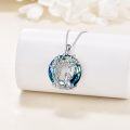 wholesale 925 Sterling Silver Blue Crystal Dog & Tree Of Life Pendant Necklace-0-4