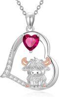 wholesale Sterling Silver Ruby Highland Cow Pendant Necklace - July Birthstone, 22mm, Gift for Mother's Day, Anniversaries-0-0
