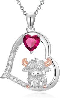 wholesale Sterling Silver Ruby Highland Cow Pendant Necklace - July Birthstone, 22mm, Gift for Mother's Day, Anniversaries-07-July