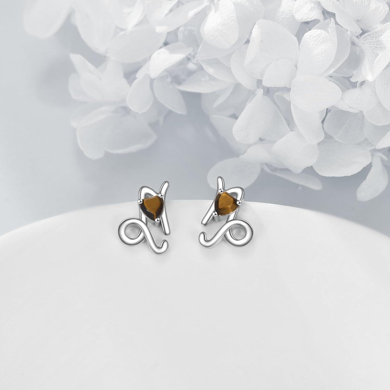 wholesale 925 Sterling Silver Tiger Eye Capricorn Constellation Stud Earrings for Women's -0-1