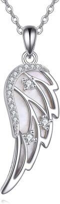 wholesale 925 Sterling Silver Angel Wing Pendant Necklace with Mother of Pearl and Cubic Zirconia for Women Fashion s-0-0