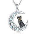 wholesale Sterling Silver Black Cat Crescent Moon Celtic Knot Pendant Necklace For Women-0-0