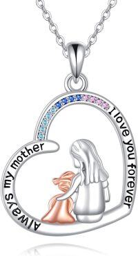 wholesale 925 Sterling Silver Heart-Shaped Pendant with Colorful Crystals and Angel Design - Always My Mother Forever Love s for Women's Birthdays & Mothers' Days-mother