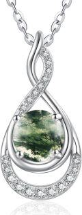 wholesale 925 Sterling Silver Plated White Gold Infinity Necklace with Moss Agate Pendant 18+2 inch Chain Anniversary Birthday Gifts for Her Wife Girlfriend-0-0