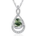 wholesale 925 Sterling Silver Plated White Gold Infinity Necklace with Moss Agate Pendant 18+2 inch Chain Anniversary Birthday Gifts for Her Wife Girlfriend-0-0