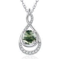 wholesale 925 Sterling Silver Plated White Gold Infinity Necklace with Moss Agate Pendant 18+2 inch Chain Anniversary Birthday Gifts for Her Wife Girlfriend-Moss Agate