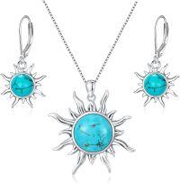 wholesale  Sterling Silver Turquoise Native American Jewelry Set for Women Necklace Dangle Earrings -Style 2