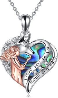 wholesale 925 Sterling Silver Heart-Shaped Abalone Shell and Crystal Wolf Girl Pendant Necklace I love you to the moon  for Women Girls-Wolf and Women heart necklace with abalone