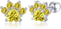 wholesale 925 Sterling Silver Zirconia Paw Print Stud Earrings Hypoallergenic Gift for Women-yellow