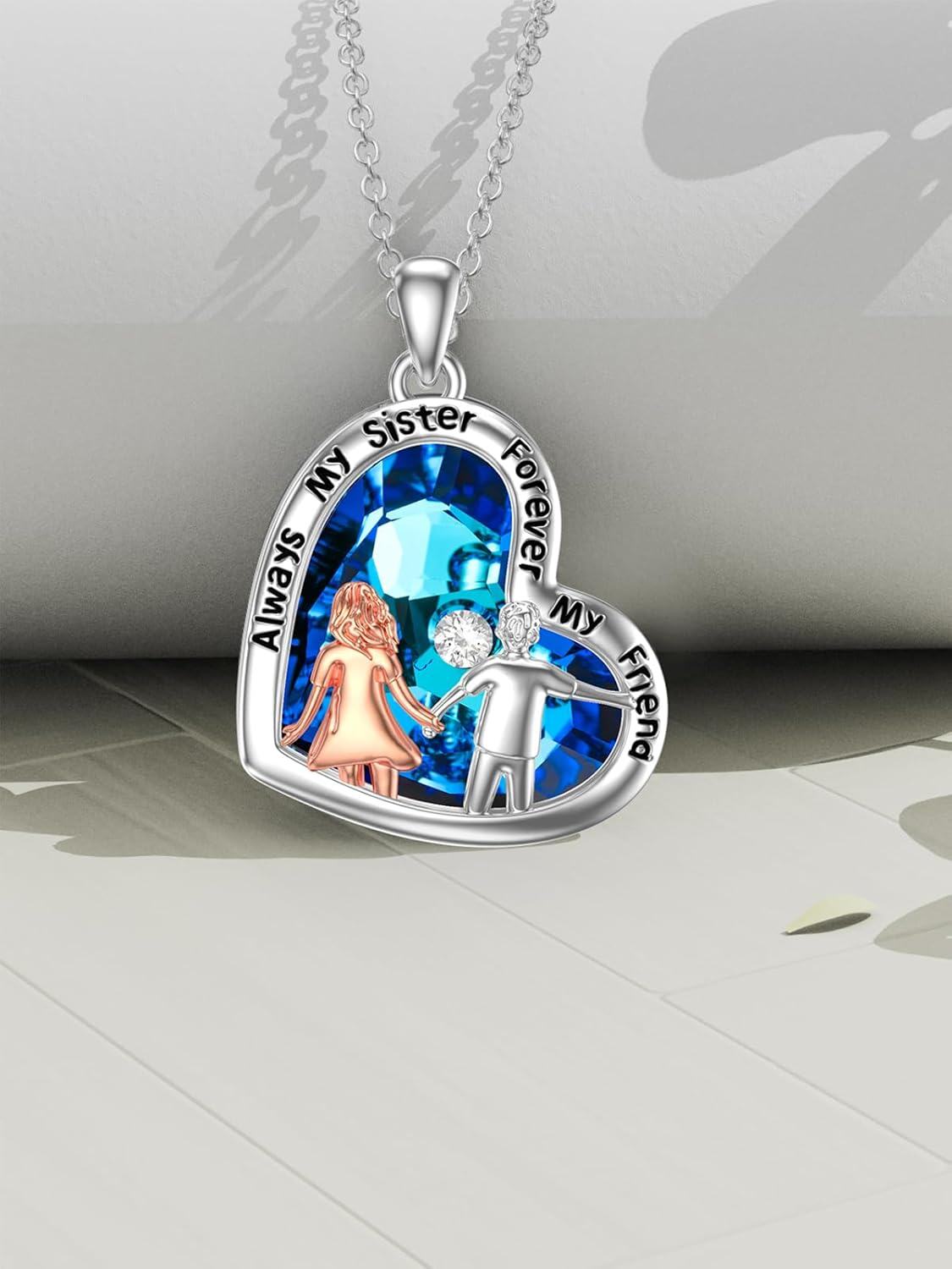  Sterling Silver Crystal Heart Necklace Sister Gift from Brother Sister -0-3