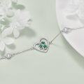 wholesale 925 Sterling Silver Heart-Shaped Shamrock Charm Bracelet with Green Stones and CZs-0-3