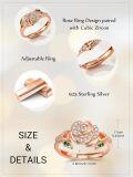 wholesale 925 Sterling Silver Rose Flower Adjustable Ring with Birthstone for Women-0-4