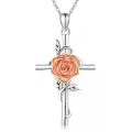 wholesale 925 Sterling Silver Floral Cross Pendant w/ Orange Carnation & White Lily Birthstone Necklaces Wholesale for Women-0-0
