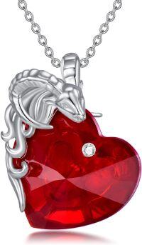 wholesale Sterling Silver Birthstone Zodiac Necklace 12 Constellation Heart Pendant-Aries - Birthstone Ruby Red