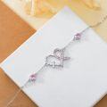 wholesale 925 Sterling Silver Pink Ribbon Heart Cross Charm Bracelet for Women Girls -0-2