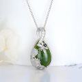 wholesale 925 Sterling Silver Pendant w/Green Jade & CZs - Floral Design Necklaces Gift Ideas for Her-0-4
