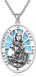 wholesale 925 Sterling Silver Turquoise St Dympna Catholic Patron Saint Medal Necklace Pendant Amulet-0-0