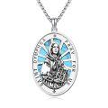 wholesale 925 Sterling Silver Turquoise St Dympna Catholic Patron Saint Medal Necklace Pendant Amulet-0-0