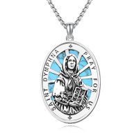 wholesale 925 Sterling Silver Turquoise St Dympna Catholic Patron Saint Medal Necklace Pendant Amulet-17a-St Dymphna-Turquoise-17a-St Dymphna-Turquoise