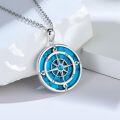 wholesale 925 Sterling Silver Blue Turquoise & Cubic Zirconia Compass Pendant Necklace for Women Girls Gifts Vintage Bohemian Style Jewelry 45cm Chain Length-0-16