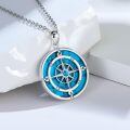 wholesale 925 Sterling Silver Compass Pendant Necklace With Turquoise Zircon Platinum Plated-0-16