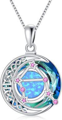 wholesale  Sterling Silver Blue Crystal Opal Zodiac Constellation Necklace -10-Libra(9.23-10.23)-Pink Tourmaline