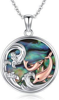 wholesale 925 Sterling Silver Dolphin & Ocean Wave Abalone Shell Pendant Necklace Beach  for Women-Dolphin