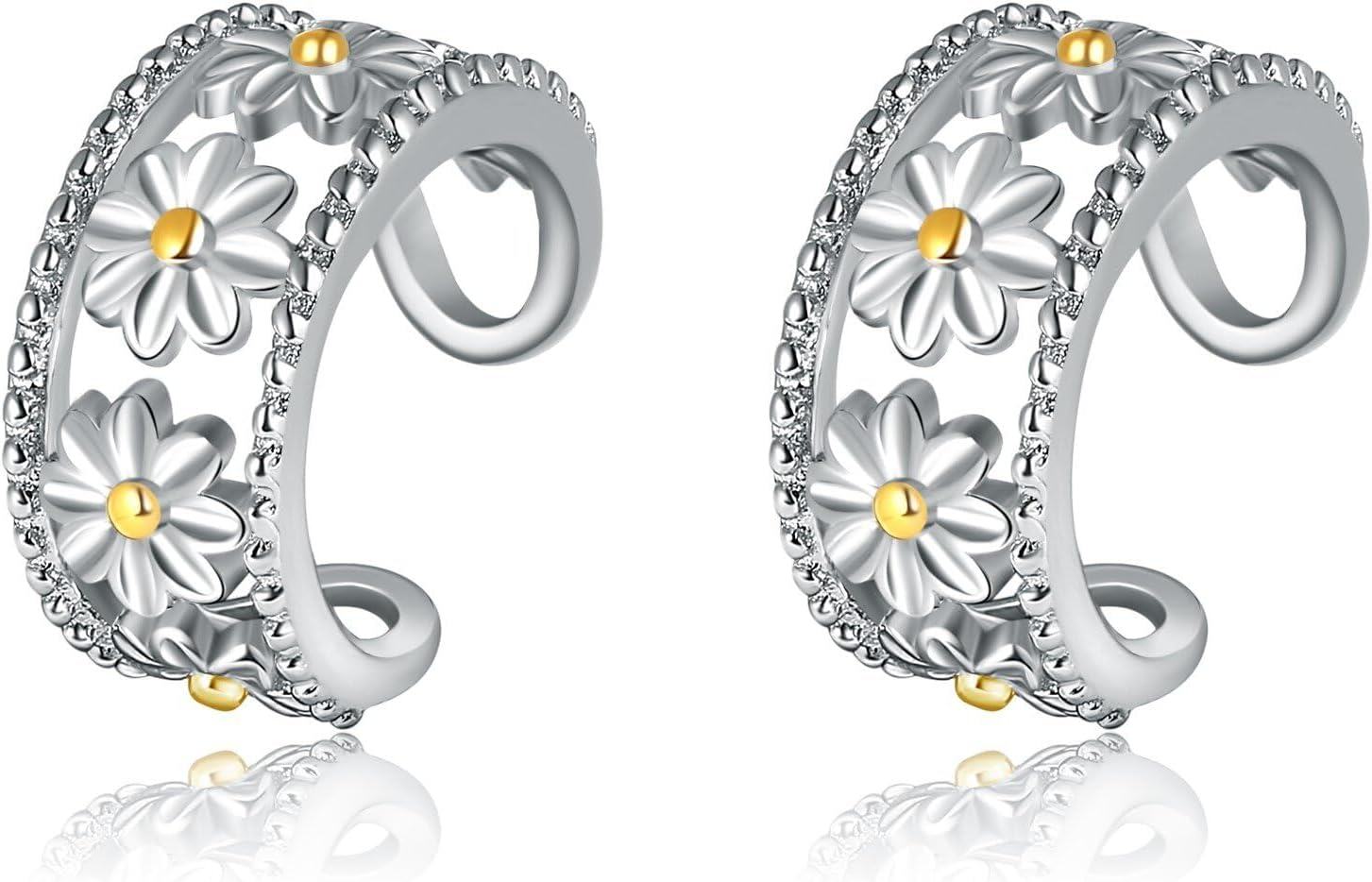 wholesale 925 Sterling Silver Daisy Flower Filigree Ear Wrap Clip On Earring for Women and Girls æ è³æ´è®¾è®¡-0-0
