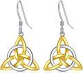 wholesale 925 Sterling Silver Gold Plated Triquetra Celtic Knot Drop Earrings s for Her-0-0