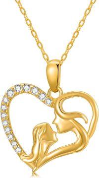 wholesale 14K Gold Heart Shaped Mother and Daughter Pendant Necklace - 16 Chain-Style5