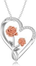 wholesale White Gold 925 Sterling Silver Rose Heart Pendant with Cubic Zirconias - 18 Chain-0-0