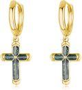 wholesale Gold 925 Sterling Silver Turquoise Stone Cross Huggie Hoop Dangle Earrings 23x16mm-0-0