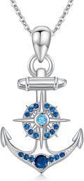 wholesale 925 Sterling Silver Compass & Blue Crystal Anchor Pendant Necklace - Nautical s for Women-0-0
