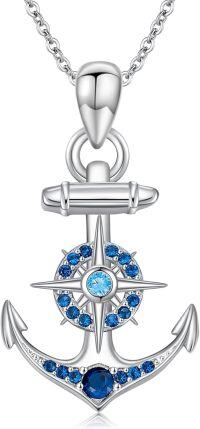 wholesale 925 Sterling Silver Compass & Blue Crystal Anchor Pendant Necklace - Nautical s for Women-Blue Anchor