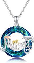 wholesale 925 Sterling Silver Blue Crystal Mama Bear Pendant Necklace with Gold and Rhodium Plated Bears - Mother's Day Gifts for Mom-0-0