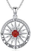 wholesale 925 Sterling Silver Red Fire Opal Compass I'd be lost without you Pendant Necklace Gift for Women-0-0