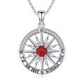 wholesale 925 Sterling Silver Compass Necklace With Red Stone And Engraving-0-0