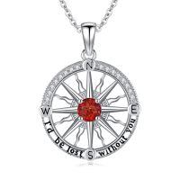 wholesale 925 Sterling Silver Compass Necklace With Red Stone And Engraving-G July