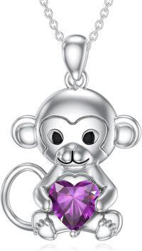 wholesale Metal Stone Monkey Pendant Necklace Birthstone Jewelry Gift for Women-February