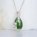 wholesale 925 Sterling Silver Pendant w/Green Jade & CZs - Floral Design Necklaces Gift Ideas for Her-0-4