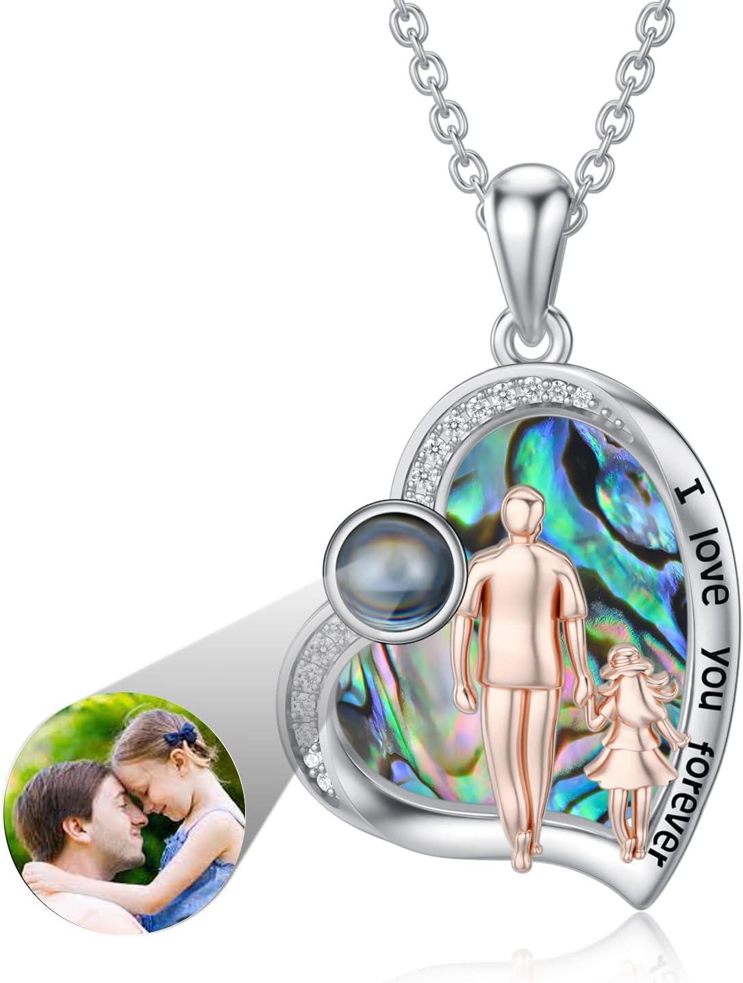 Sterling Silver Sterling Silver Stone Daughter Heart Pendant Necklace from Dad Mom I Love You Forever Jewelry-17-02-Abalone Shell+100 Languages+Photo-17-01-Abalone Shell+100 Languages