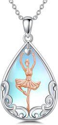 wholesale 925 Sterling Silver Ballerina Dancing in Teardrop Shape with Blue Moonstone and Rose Gold Accents Pendant Necklace-0-0