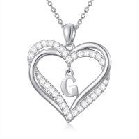 TOUPOP Sterling Silver Heart Initial A-Z Pendant Necklace Gift for Women-undefined