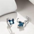 wholesale 925 Sterling Silver Butterfly Blue Crystal Huggie Hoops for Women-0-3