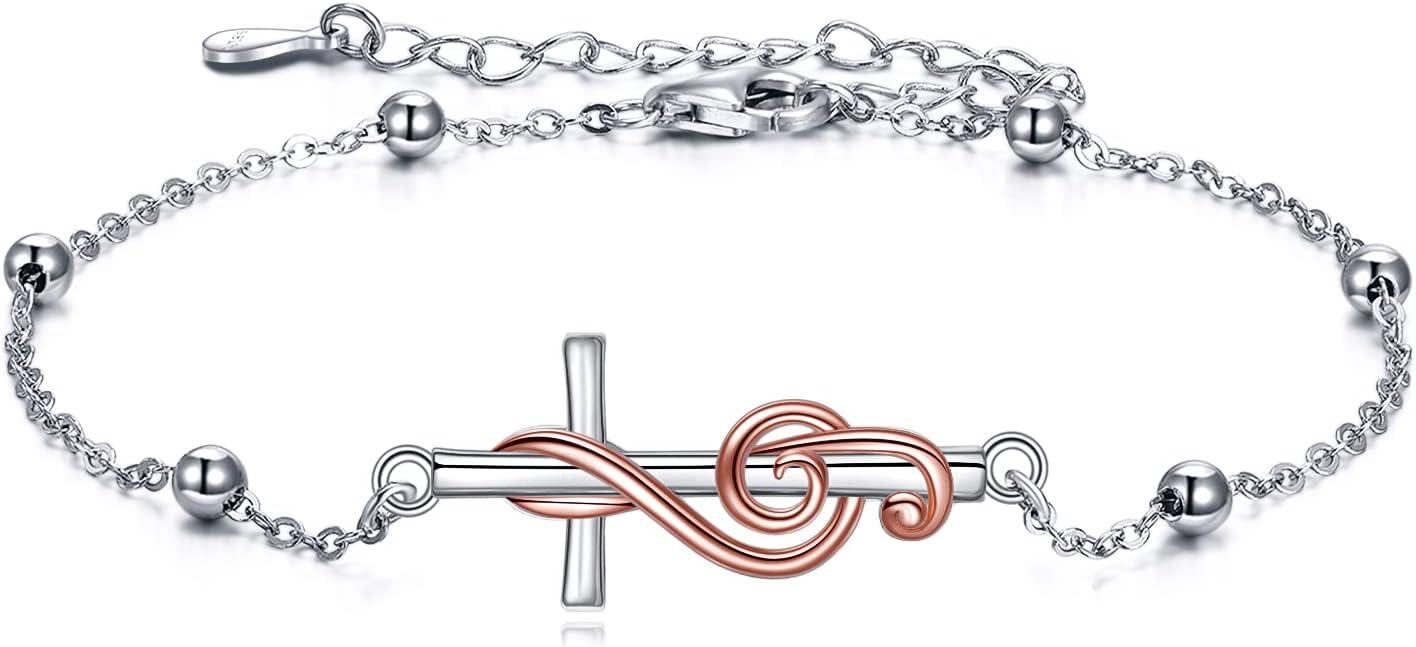 wholesale 925 Sterling Silver Infinity Cross & Treble Clef Charm Bracelet Gift for Her-0-0
