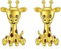 wholesale 925 Sterling Silver Giraffe Animal Stud Earrings for Girls and Women - Gold Plated with Red Spots-Giraffe