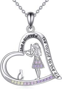 wholesale 925 Sterling Silver Heart-Shaped Pendant with Cat and Girl Charm Necklaces for Women-Violin