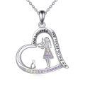 wholesale 925 Sterling Silver Heart-Shaped Pendant with Cat and Girl Charm Necklaces for Women-0-0