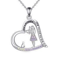 wholesale 925 Sterling Silver Heart-Shaped Pendant with Cat and Girl Charm Necklaces for Women-Violin